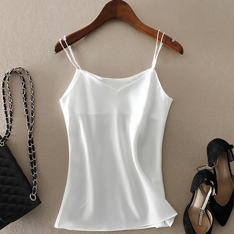 Imitation silk suspender vest for women with loose inner wear black sleeveless top spring and summer small suit mulberry silk base