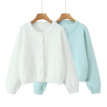 欧美外贸女装2025秋冬新款时尚百搭圆领珍珠扣开衫毛衣外套批发女