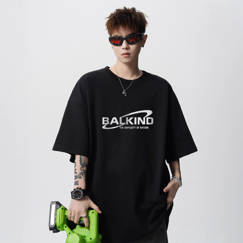 220g heavyweight short-sleeve T-shirt for men, summer drop shoulder loose 7/8 sleeve T-shirt, oversize versatile half-sleeve 5/8 sleeve