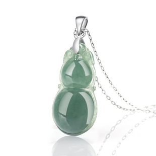 Natural Burma A Goods Jade Gourd Pendant S925 Silver Inlaid Ice Oil Blue Jade Pendant Fashion Women