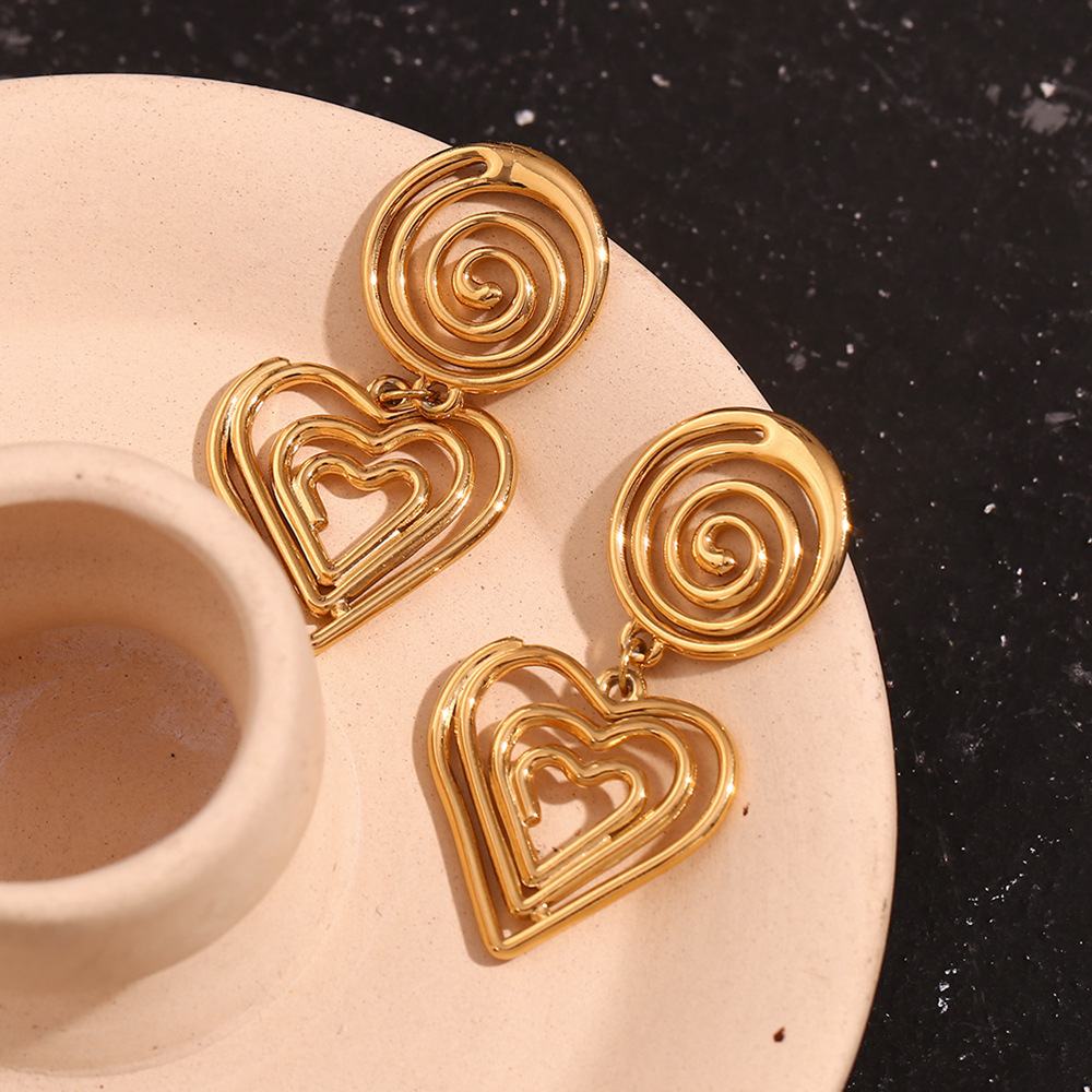 Gold Color Love Pendant Stainless Steel Earrings