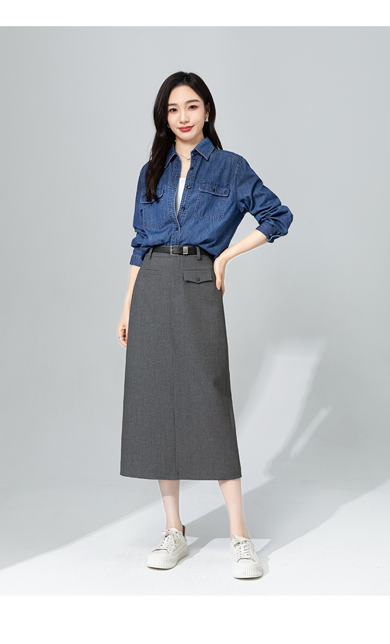 Áo sơ mi denim nữ dài tay phong cách Hàn Quốc, mặc lót hoặc mặc ngoài, tôn dáng gầy — Màu xanh lam chi tiết 22