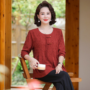Mother's Summer New Chinese Short-sleeved plus size T-shirt Women's Guofeng Middle-aged and Elderly Women's Casual Loose Top Small Shirt