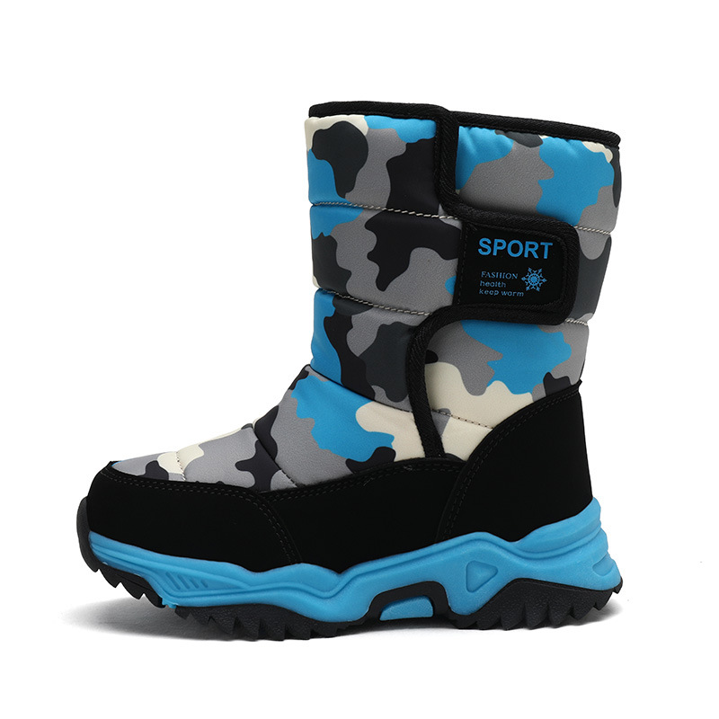 Suministro transfronterizo de botas de nieve para niños en invierno zapatos de algodón cálido con forro polar camuflaje botas de algodón para niños en stock
