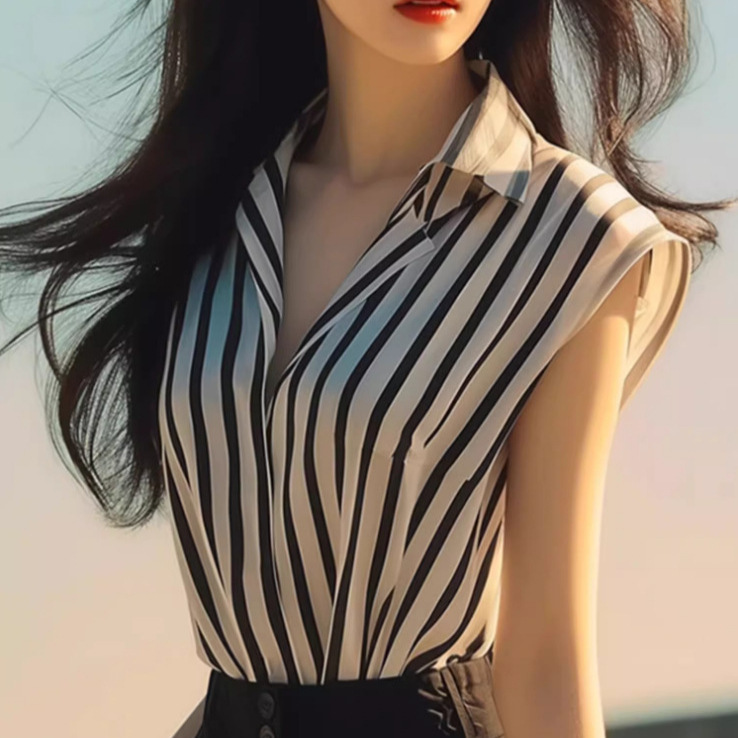 This Year's Trendy and Stylish Shirts Are Beautiful and Unique, with a Unique and Exquisite Design. Black Striped Short-Sleeved Shirts for Women Are Perfect for Summer Wear