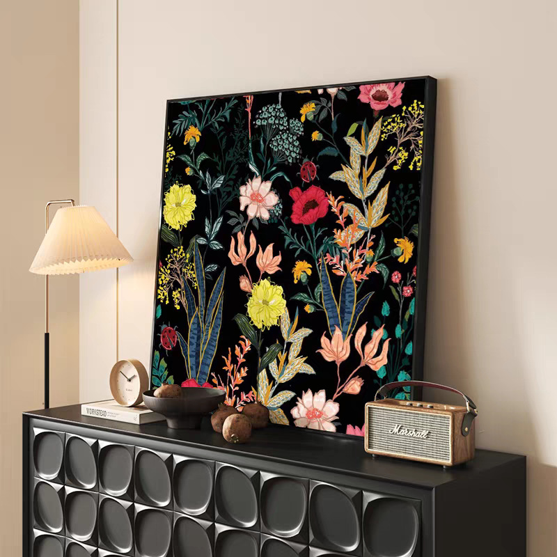 French Mid-Century Style Corridor Bedroom Entrance Background Wall Hanging Painting Mural American Plant Flower Living Room Decorative Painting