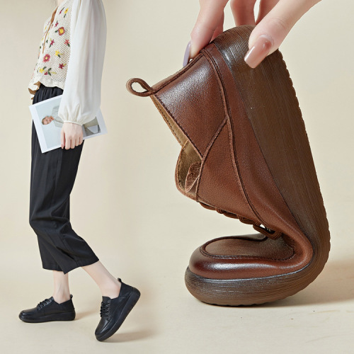 Beef tendon sole genuine leather spring new mother's shoes women's lace-up shoes soft and versatile black work shoes pure leather women's shoes