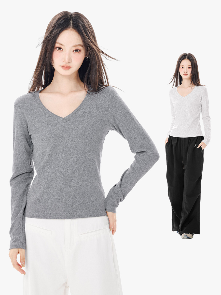 Solid color autumn short base long-sleeve