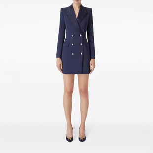 Autumn New Slim Double-Breasted Long-Sleeved Mid-Length Women's Solid Color Dress Blazer