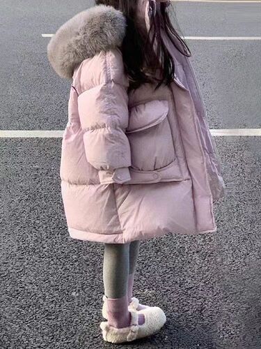Chic Large Pom-Pom Hooded Cotton Jacket with Thick Long-Sleeved Cotton Coat for Girls - 2025 New Style Warm Outerwear
