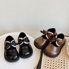 韓国版のレトロな女の子の黒革の靴春と秋の新しいロリータ子供靴リボンベビーガールプリンセスシューズ