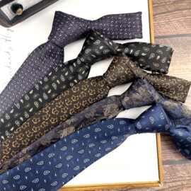 复古咖色蓝色红色花纹结婚领带男8CM 正装商务休闲手打主持婚礼潮