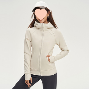 Sports coat women's velvet thickening autumn and winter running top slim yoga wear zipper hooded sweatshirt