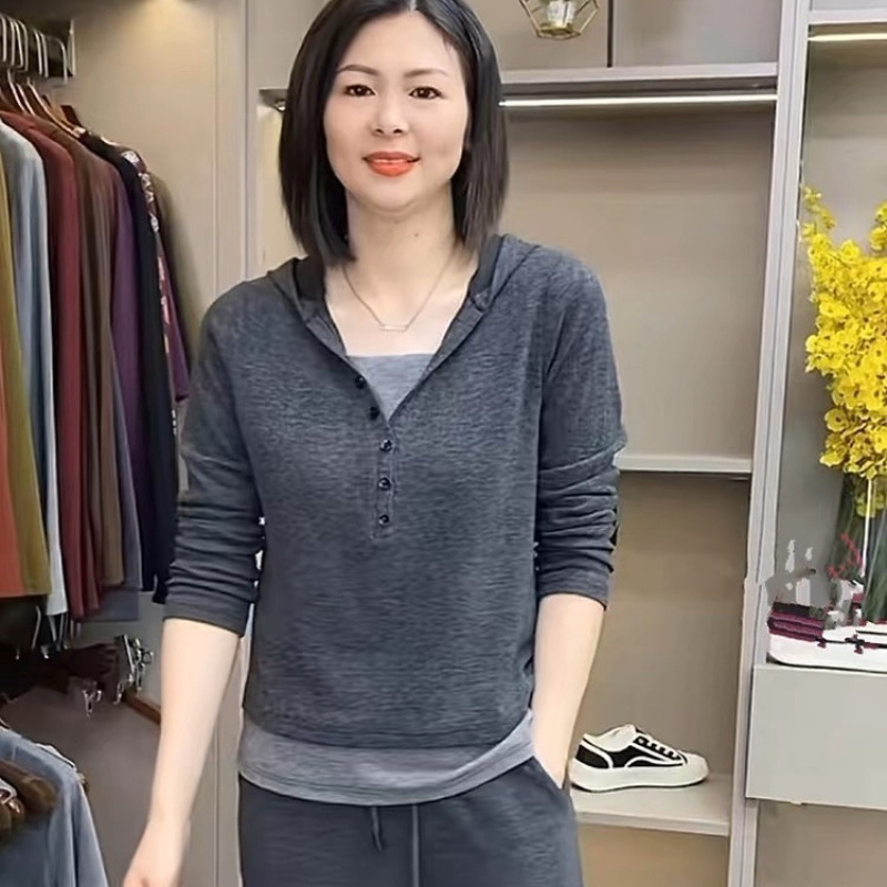 洋气假两件卫衣套装女士2025新款春秋休闲韩版时尚百搭卫衣两件套|undefined