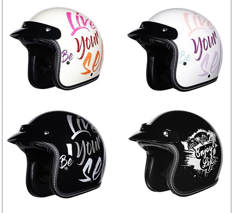 Motorcycle Safety Helmet for Men and Women, 3C Certified 3/4 Helmet, Retro Half Helmet, Motorbike Helmet, Suitable for All Seasons, Can Be Equipped with Bluetooth Headphones