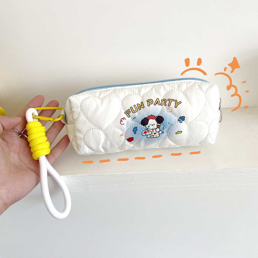 Puppy Painter estuche acolchado (blanco) + colgante de cuerda trenzada-amarillo y blanco