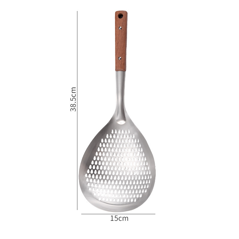 Mango de madera maciza engrosado, colador de pimienta de acero inoxidable, bola de masa, bola de masa, escurrir, freír, filtrar, filtrar, filtrar, cocina, hogar