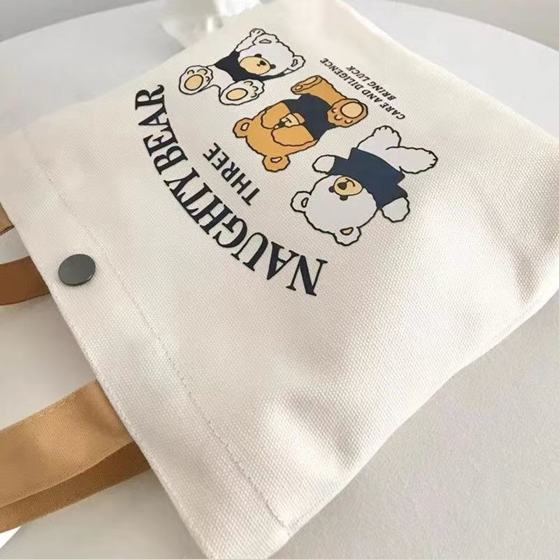 Nueva bolsa de lona de oso, bolsa de lonchera para estudiante, oficina, simple bento, bolsa de algodón portátil, descuento