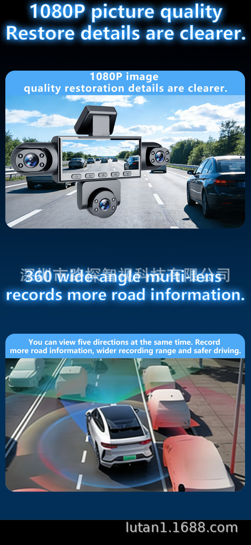 Carefully Selected Five-Lens Dash Cam with 360-Degree Panoramic Hd Night Vision, Parking Monitoring, and Reversing Image All-In-One Device