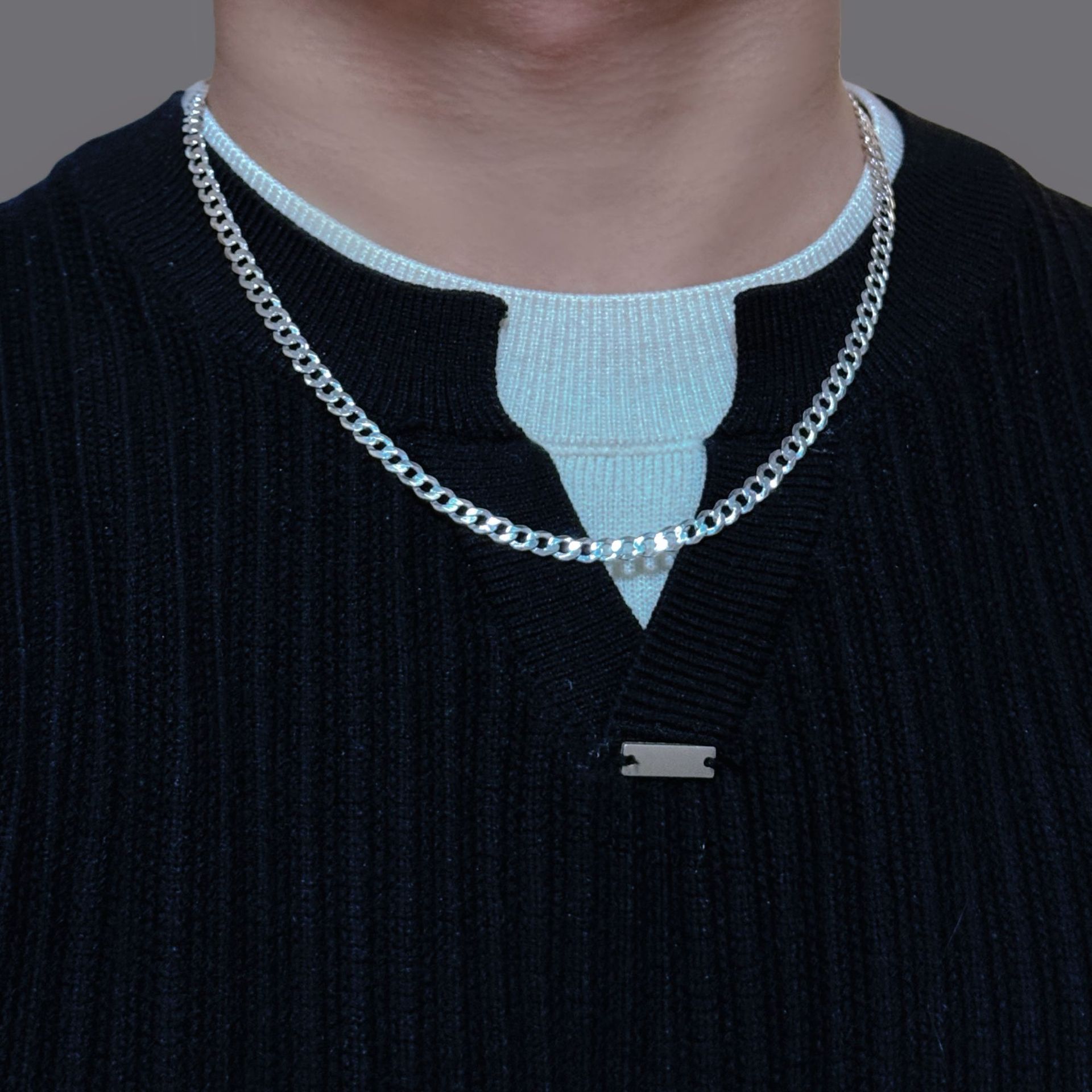 Minimalist Men S S925 Sterling Silver Hexagonal Cuban Chain Necklace_voghion.com
