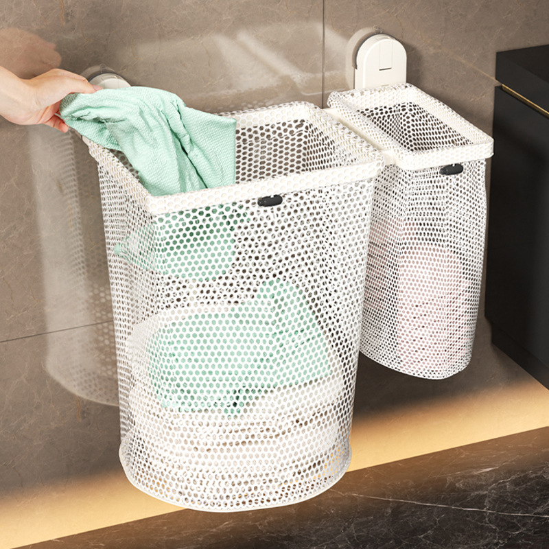 Suction Cup Dirty Clothes Basket Household Wall-Mounted Dirty Clothes Basket Bathroom Large Capacity Foldableable Laundry Basket Dirty Clothes Storage Basket