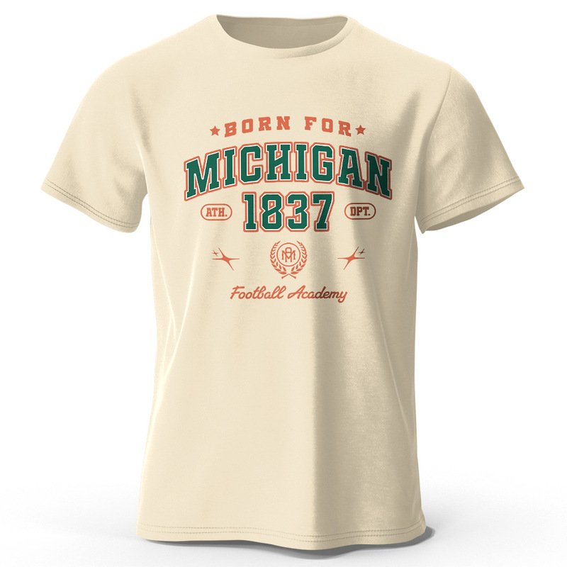Men Born to Be Michigan Printed T-Shirt Cotton the Pride Graphic Tee for Women Summer Tops Streetwear