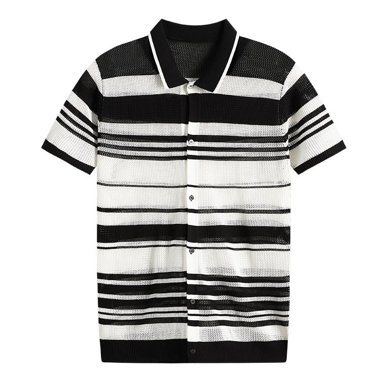 Cardigan a maniche corte con righe a contrasto da uomo – Maglione casual con revers aperto sul davanti_voghion.com
