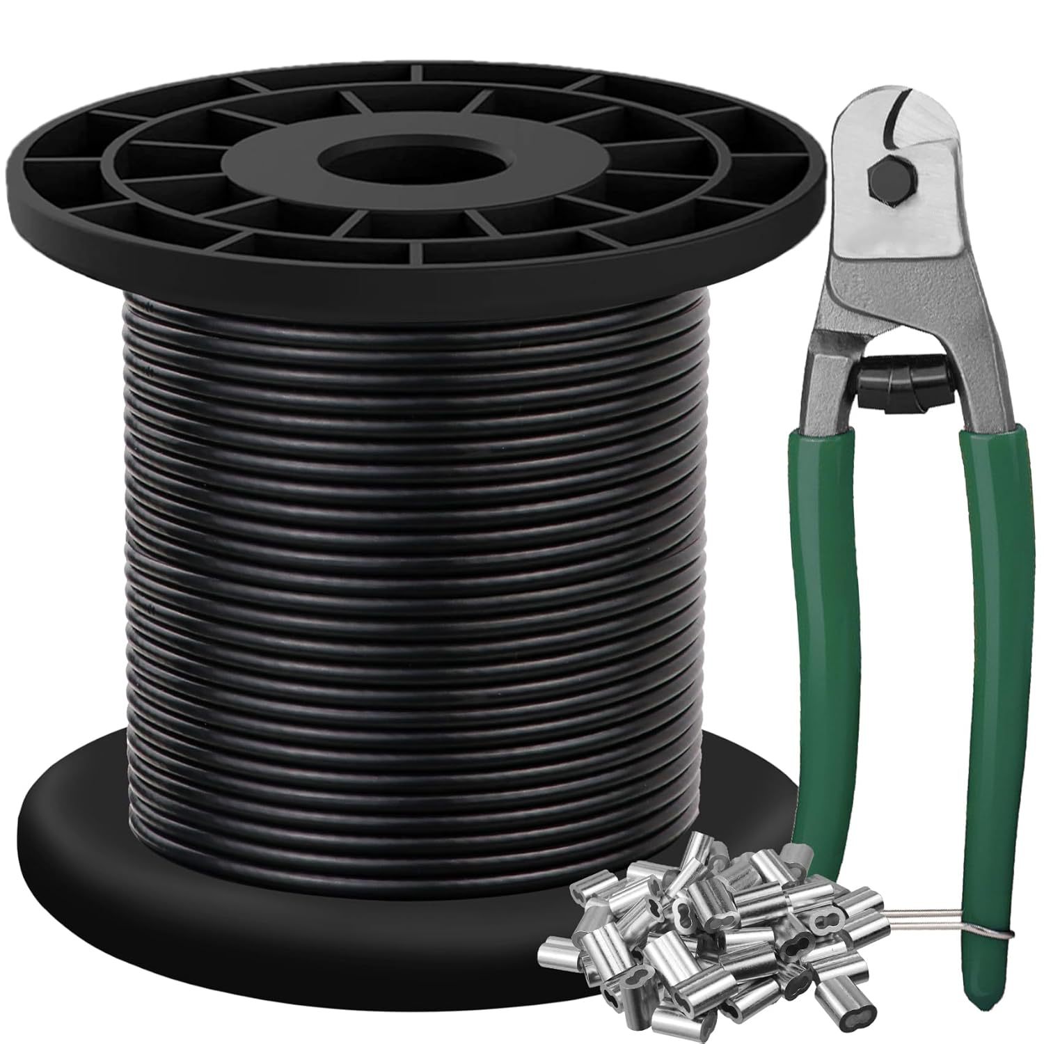 线绳 304 不锈钢线电缆带电缆切割器,黑色乙烯基涂层,1\/16 英寸