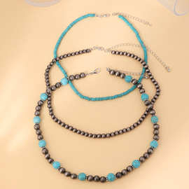 欧美跨境饰品 民族风手工串珠项链 复古绿松石Necklace套装新款