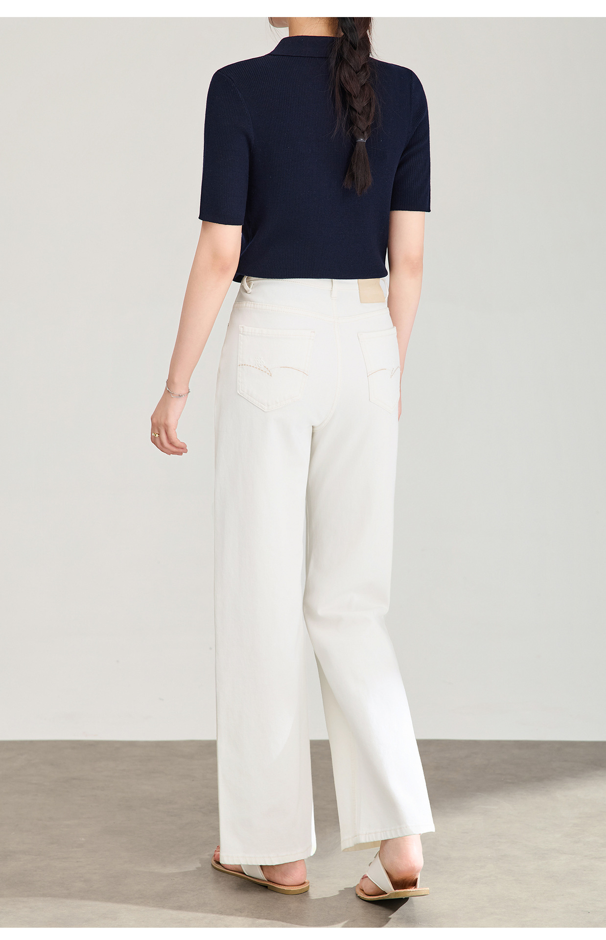 Quần jean nữ cạp cao ống rộng vải lụa cotton co giãn bốn chiều mỏng nhẹ mùa hè — màu trắng chi tiết 23