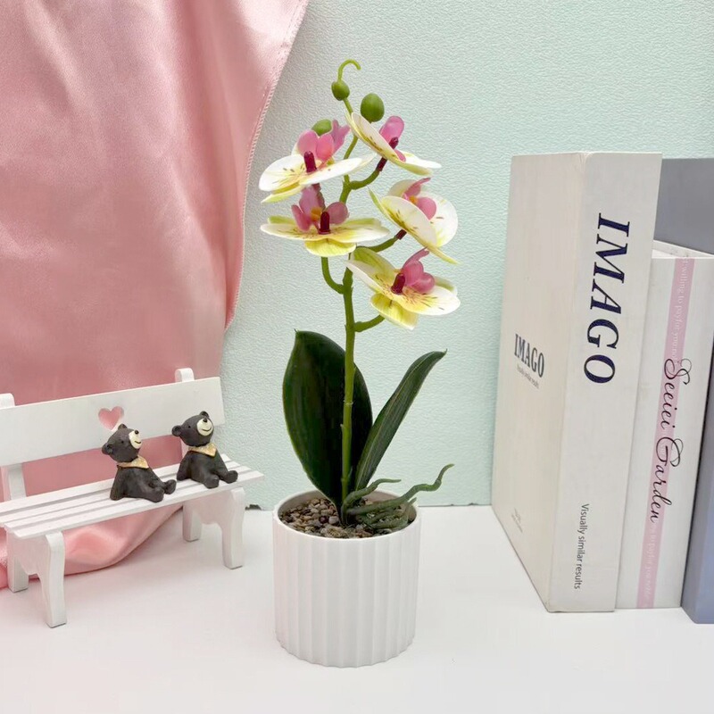 クロスボーダーのシミュレーション胡蝶蘭盆栽花付きデスクトップ装飾プラスチック造花盆栽撮影植木鉢置物花頭|undefined
