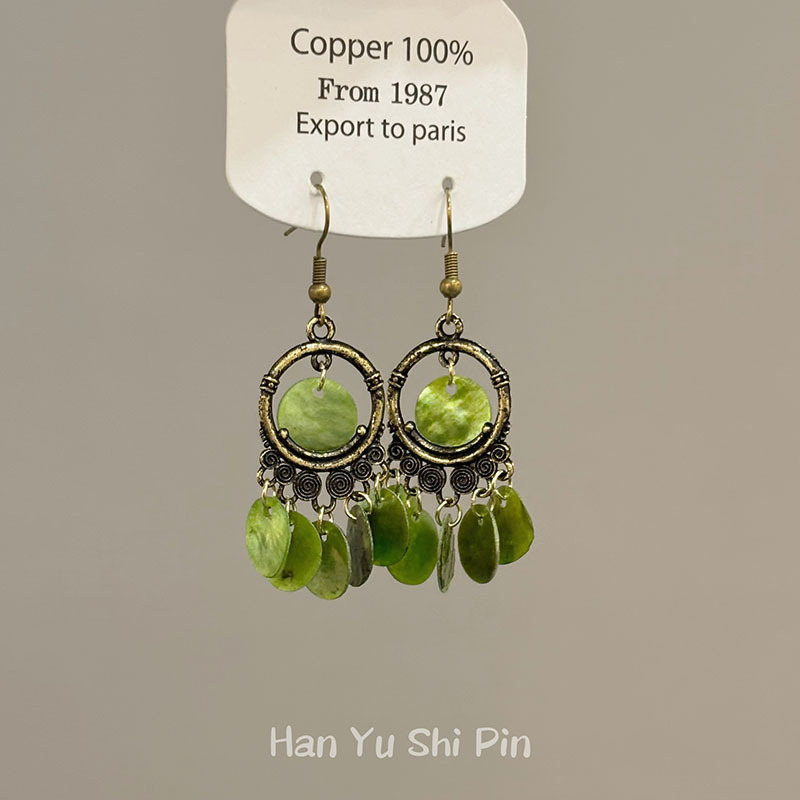 Retro green small fresh design elegant ethnic sophisticated earrings