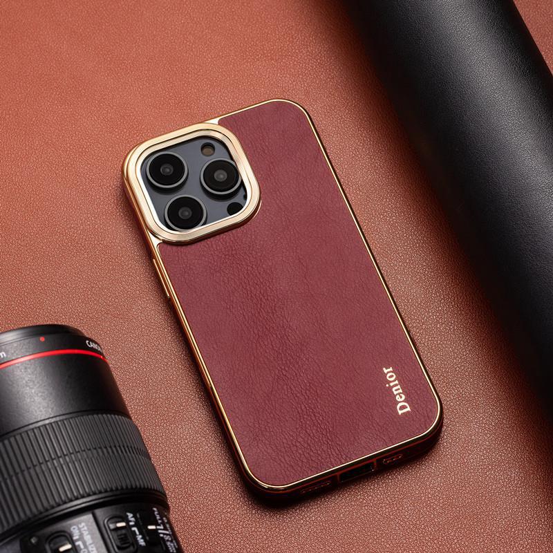 Ốp lưng da thật chống sốc cho iPhone 12/13/14/15 Pro Max/16 — 【Da xe sang màu đen★Da bò lớp đầu tiên] Quy trình mạ điện lỗ lớn ống kính, 【Da xe sang màu nâu★Da bò lớp đầu tiên] Quy trình mạ điện lỗ lớn ống kính, 【Da xe sang màu đỏ rượu★Da bò lớp đầu tiên] Quy trình mạ điện lỗ lớn ống kính chi tiết 4