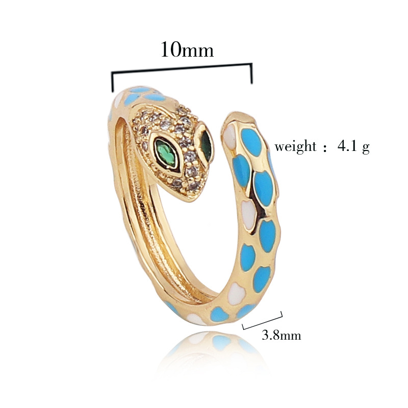 Retro Geometric Snake Copper Open Ring Rhinestone Plating Copper Rings