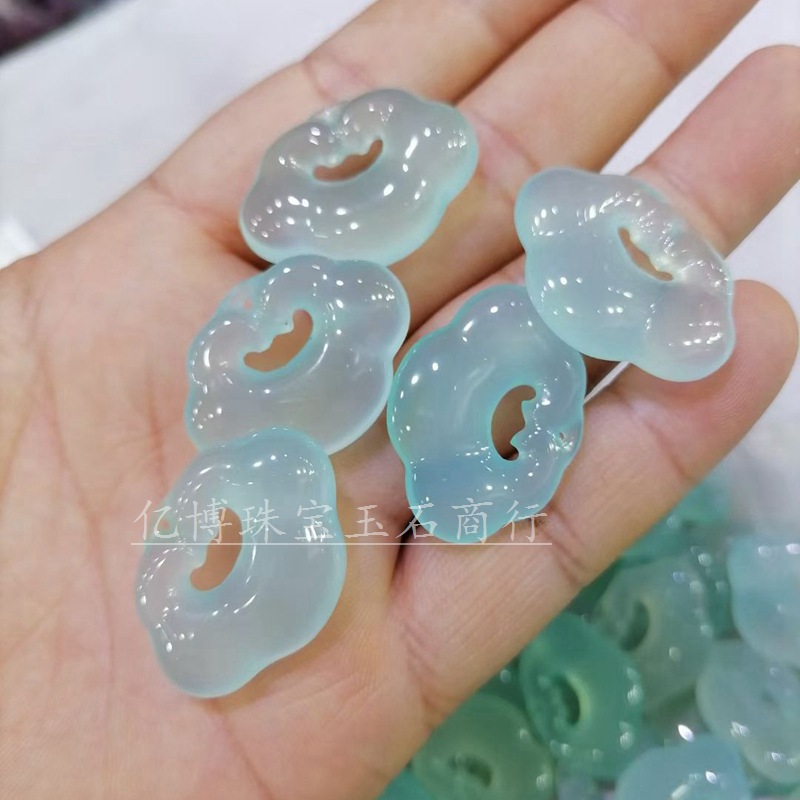 Natural High Ice Blue Chalcedony Double-Sided Thickeneded Ruyi Lock Pendant DIY Blue Ice Agate Chalcedony Auspicious Cloud Buckle Pendant