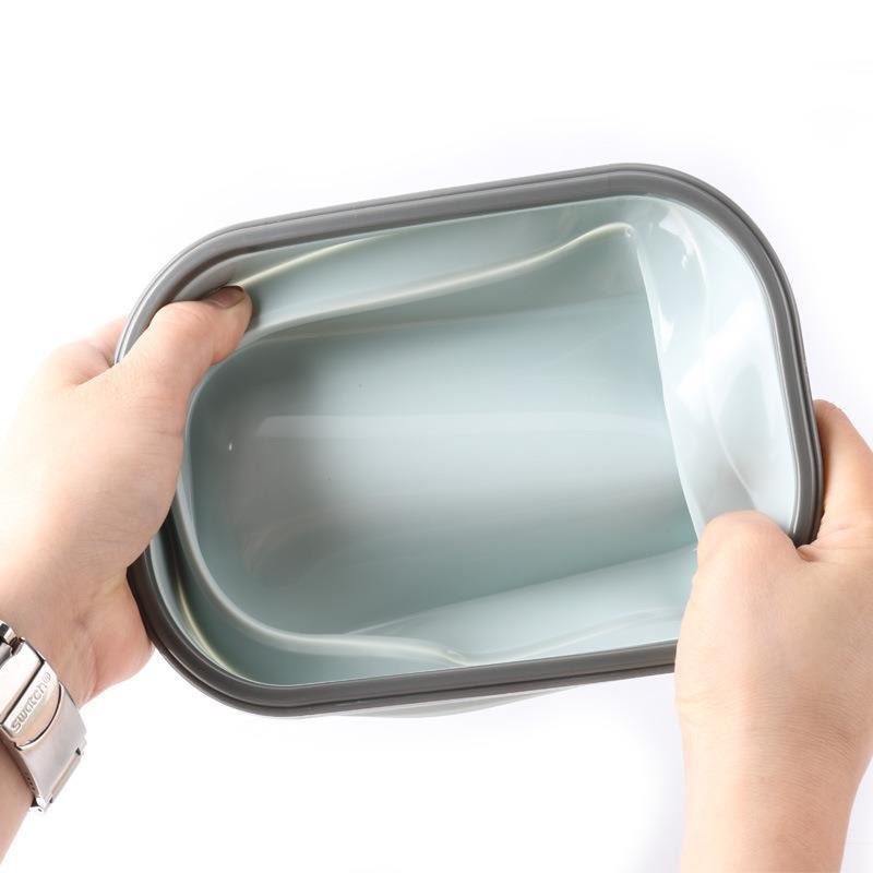 Silicona plegable lonchera microondas horno sola capa crujiente utensilios de cocina retráctil picnic caja Bento