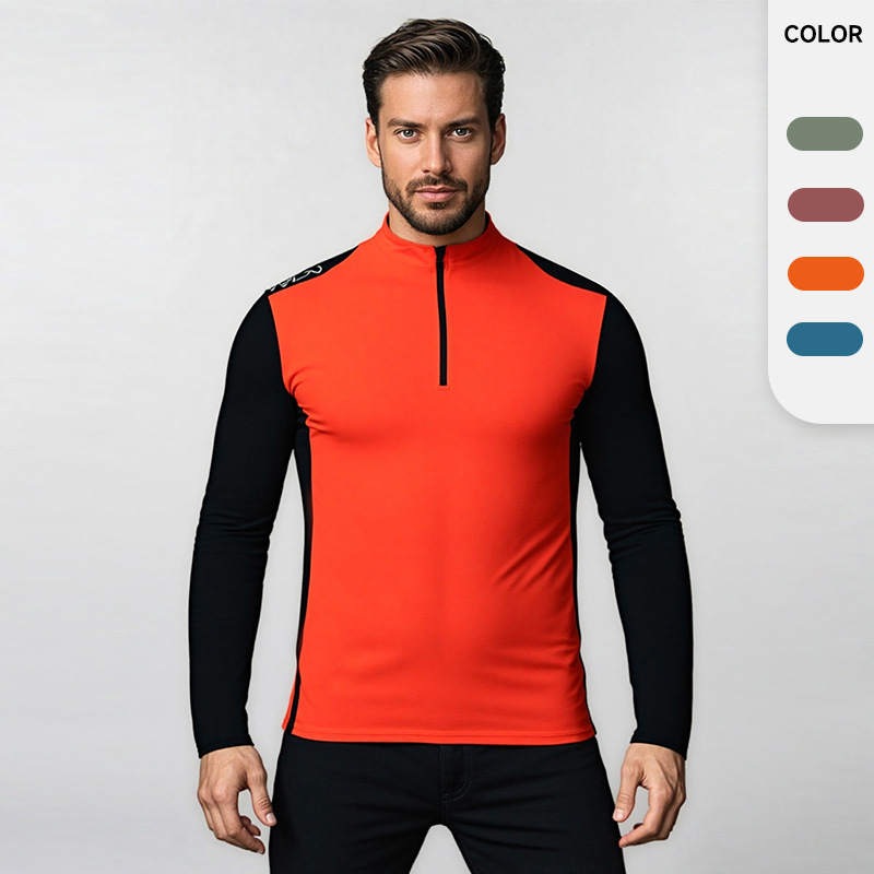 Camiseta deportiva de primavera para hombre, de secado rápido, con cuello alto, media cremallera, para entrenamiento físico, para comercio exterior transfronterizo en Amazon