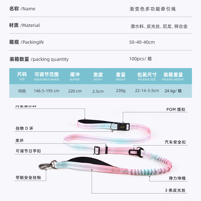 (2개) 국경 간 새로운 다기능 반사 텔레스코픽 개 가죽 끈 폭발 방지 애완견 가죽 끈 개 스트랩 도매 재고 있음