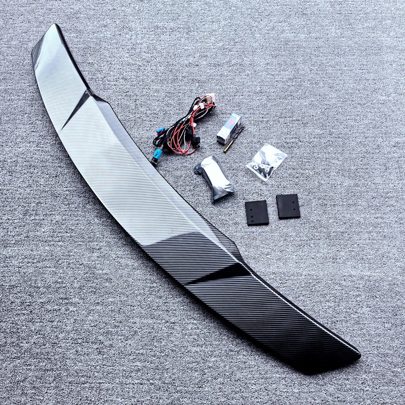 Suitable for Car Modification Electric Adjustable Rear Wing Universal Black/Carbon Fiber Pattern with Lighted Perforated Fixed Wing