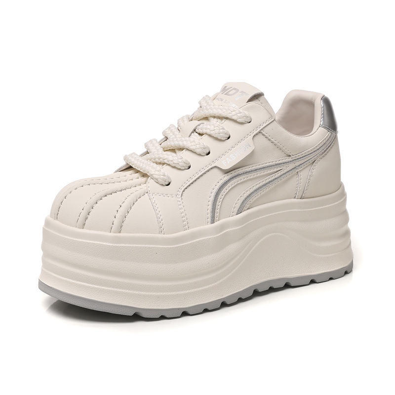 Giày sneaker nữ đế dày tăng chiều cao phong cách basic trắng — Bạc trắng