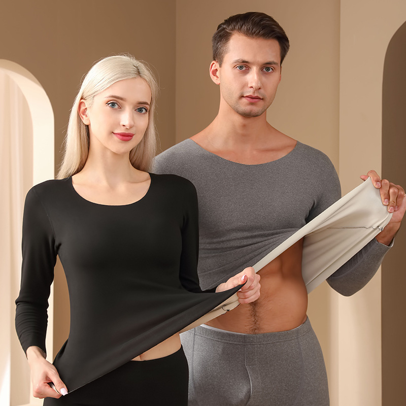 Big Sale Derong Double-Sided Brushed Thermal Intimates for Men and Women, Ab Side Seamless Round Neck Autumn Clothes and Long Trousers Set