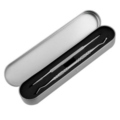 不鏽鋼甲溝剔甲勺2件套 雙頭剔甲器剔甲銼鐵盒甲溝指甲銼美甲工具