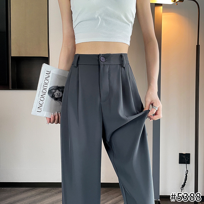 白色西装裤垂感女夏季小个子高级感冰丝不透阔腿窄版休闲直筒裤子|undefined