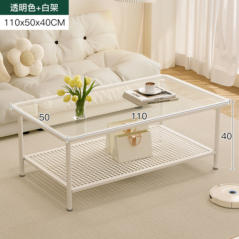 Mesa lateral del sofá Mesa de centro de la sala de estar para el hogar Mesa de té de lujo ligera de alta calidad Mesa de té Estilo crema Mesa pequeña de vidrio templado