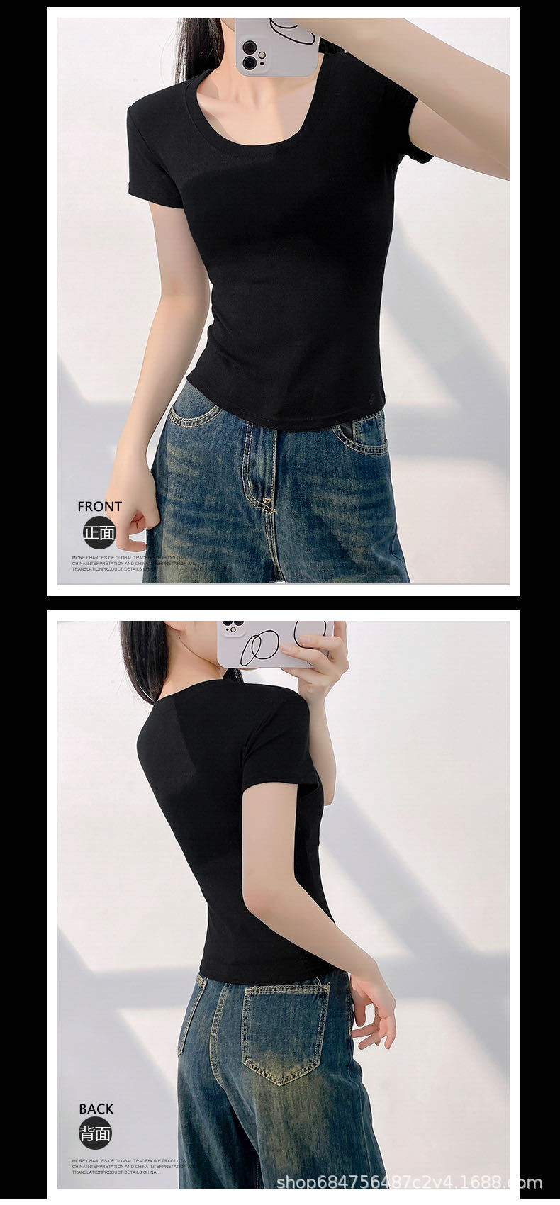 American slim-fit short-sleeved T-shirt for women, 2025 summer new style, waist-cinching round-neck T-shirt, sweet and spicy short top as the base pic 15