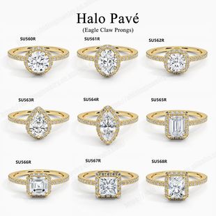 Super Flash s925 Sterling Silver 1 karat Moissanite Wedding Ring Golden Horse Eye Round Shaped Ring Cross Border Europe and America