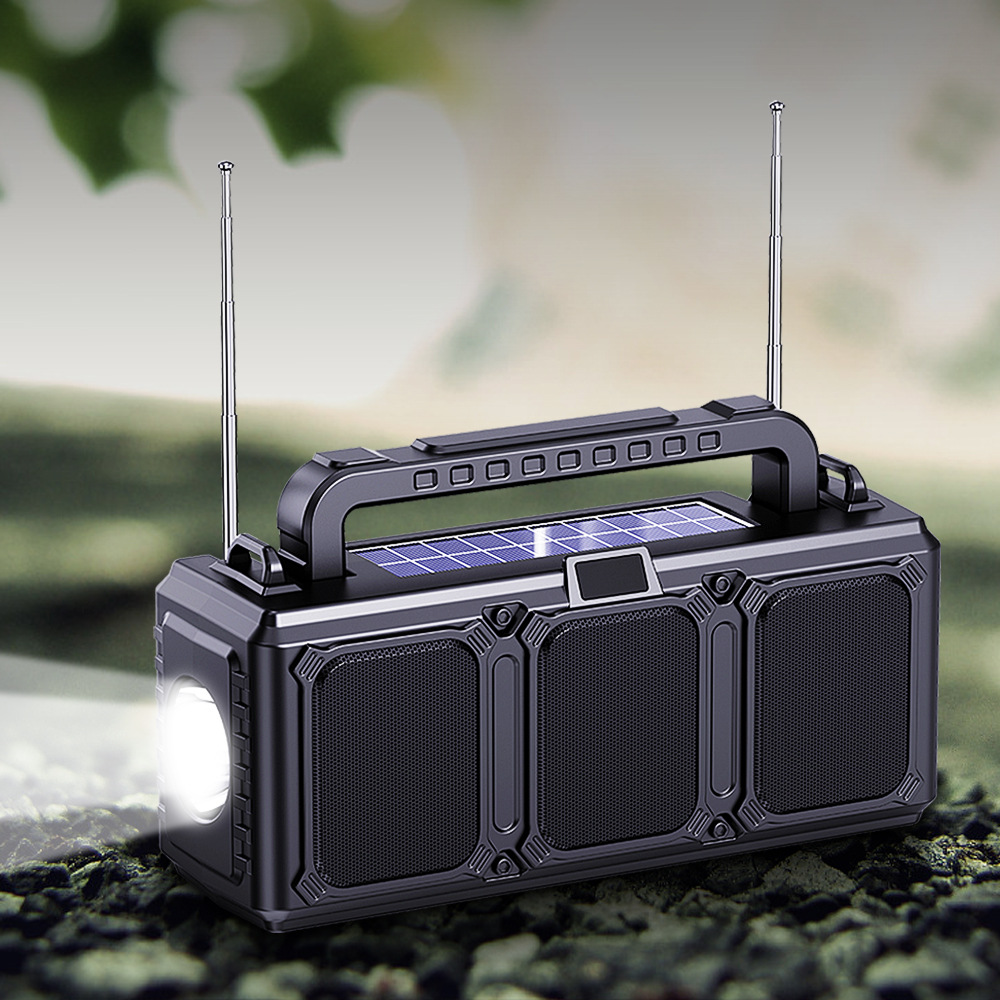 Flashlight Bluetooth Speaker Outdoor Dual Solar Radio Wireless Card-Insert Portable Mini Speaker for Square Dancing