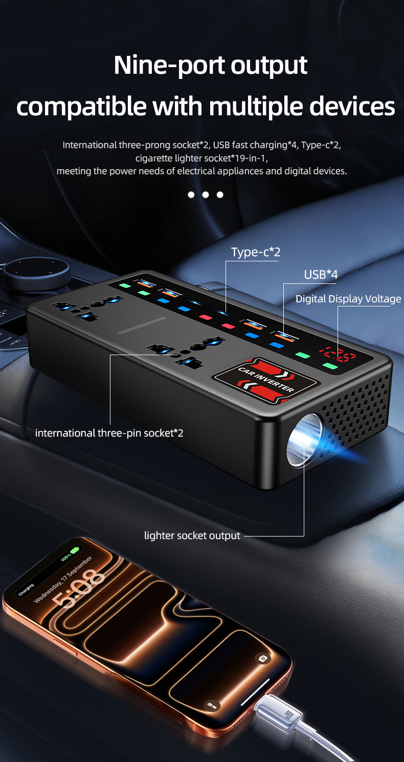 Car Inverter 12V24V Universal to 220V Intelligent High-Power Car Inverter Converter Mobile Phone Charger