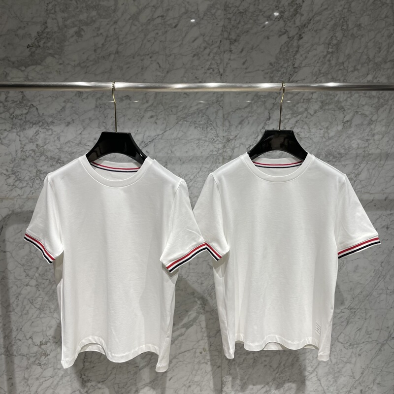 23Ss Tb Style Short-Sleeved Cuffs Three-Color Striped Tee T-Shirt Small Outwear Women's Preppy