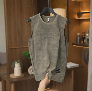 Sleeveless T-Shirt Men's Trendy Summer Sports Fitness Basketball Vest Cut-Sleeve Top Heavy Cotton Vest Men's Undershirt